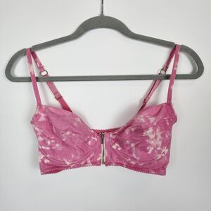 Topshop Pink Acid Wash Zippered Bralette Crop Top Size 34C